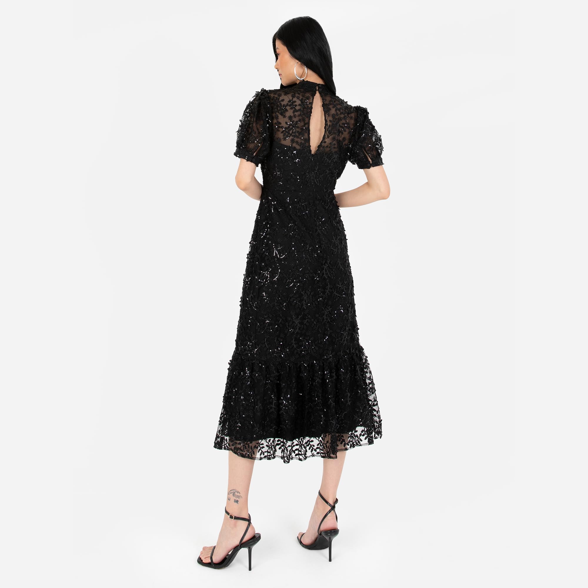 Maya Deluxe Women's Embroidered Dress for Ladies Sequin Embellished Midaxi Floral High Neck Wedding Guest Ball Evening Cocktail