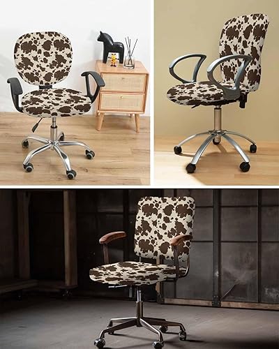 Miniatura 6 de Vandarllin Funda para silla de oficina, piel de vaca marrón, elástica, universal, para computadora, escritorio, con graffie, lavable, extraíble,