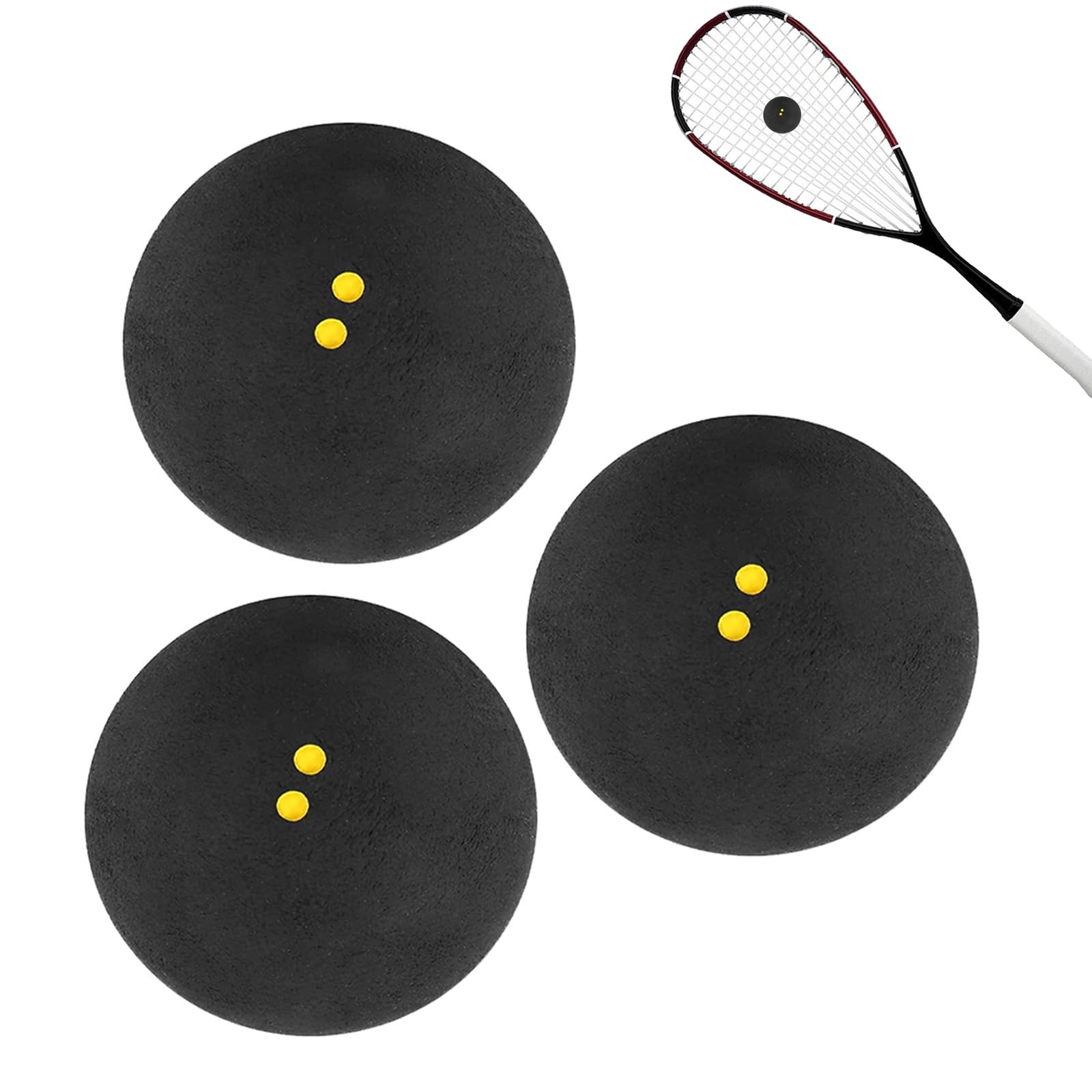 Squash Balls, 3Pcs Squash Balls Double Yellow Dot, 38-40mm Squash Ball, Pro Double Yellow Squash Ball for Elite Competition/Training