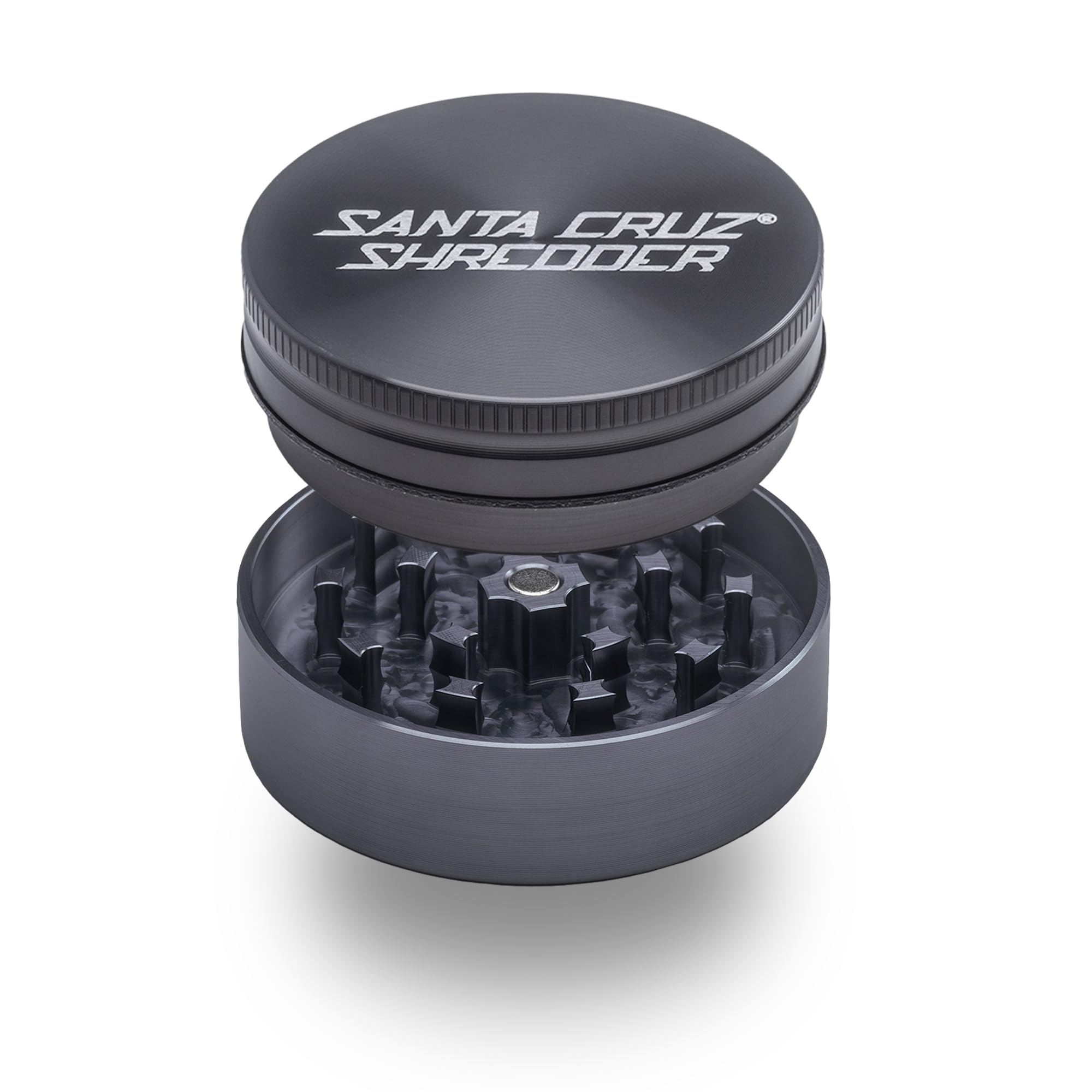 Santa Cruz Shredder Metal Herb Grinder Knurled Top for Stronger Grip 2-Piece 2.2" (Grey)