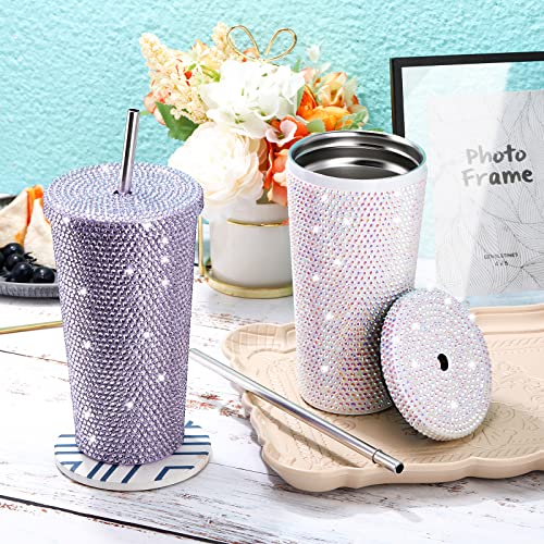 4 Pack Studded Bling Diamond Tumbler 17 Oz Glitter Stainless Steel Tumbler With Lid And Straw Glitter Water Bottle Hand Decorated Diamond Coffee Cup Glitter Gift For Women Mom Girlfriend (4 Color) #TOP4