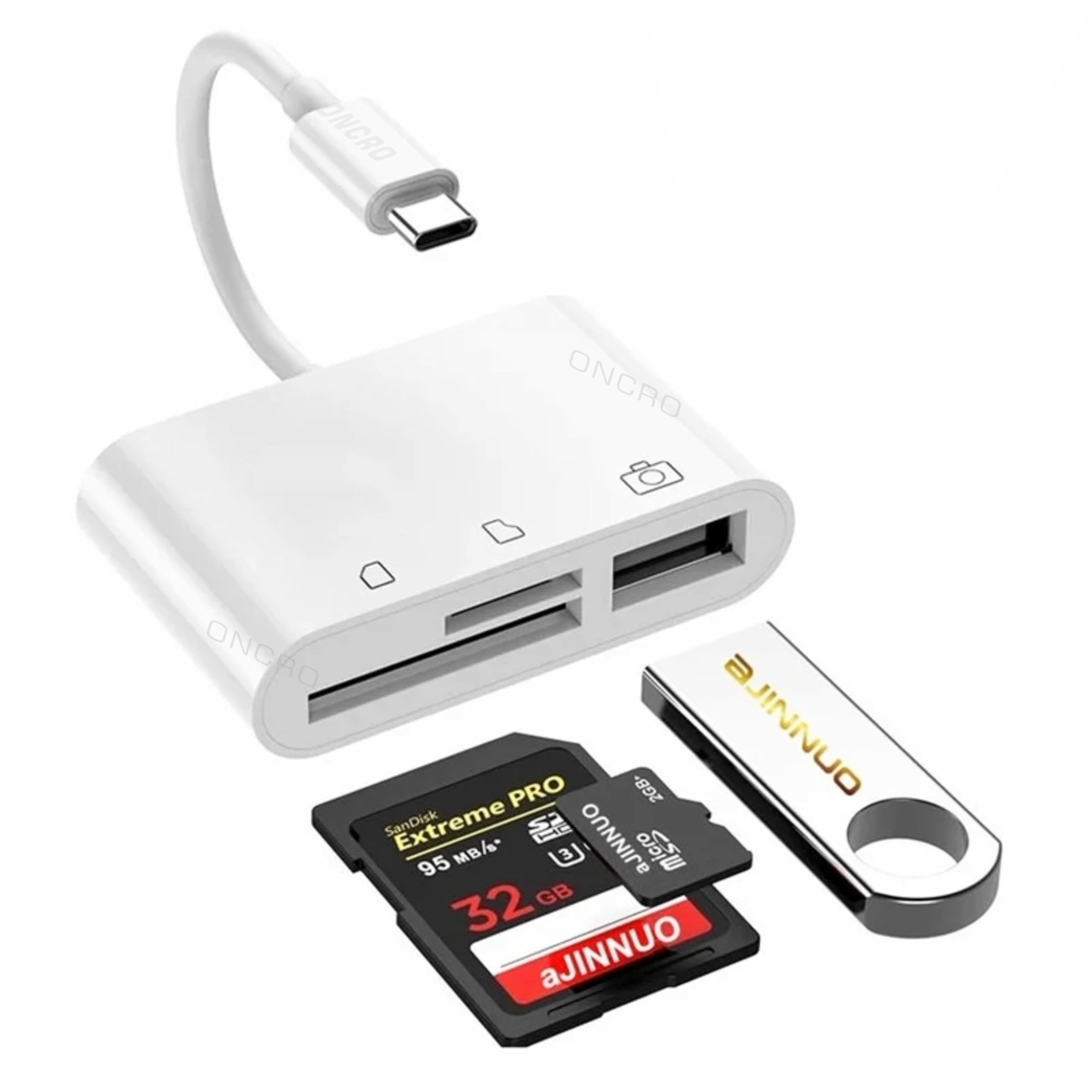 ONCRO® White SD Card Reader Type c Card Reader 3 in 1 USB C to SD Micro TF Card Reader USB 2.0 Camera Camera Memory Card Reader Adapter OTG Compatible with USB C Devices Android Laptop PC