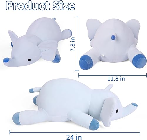 Miniatura 2 de Wepop Animales de peluche con peso, juguetes de peluche de elefante gigante con peso de 24 pulgadas, almohadas de felpa suave de 4.2 libras,
