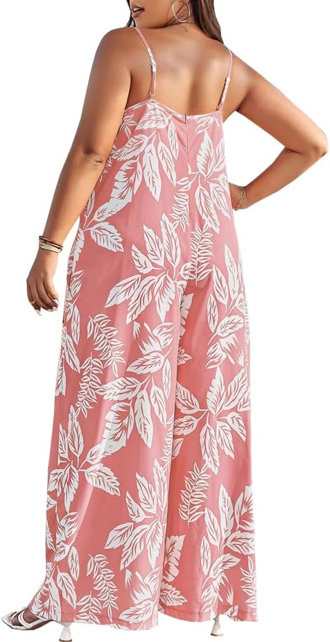 CaniBtr Summer Jumpsuits for Women Plus Size Casual Wide Leg Spaghetti Strap Sleeveless Loose Printed One Piece Jumpsuit - Image 2