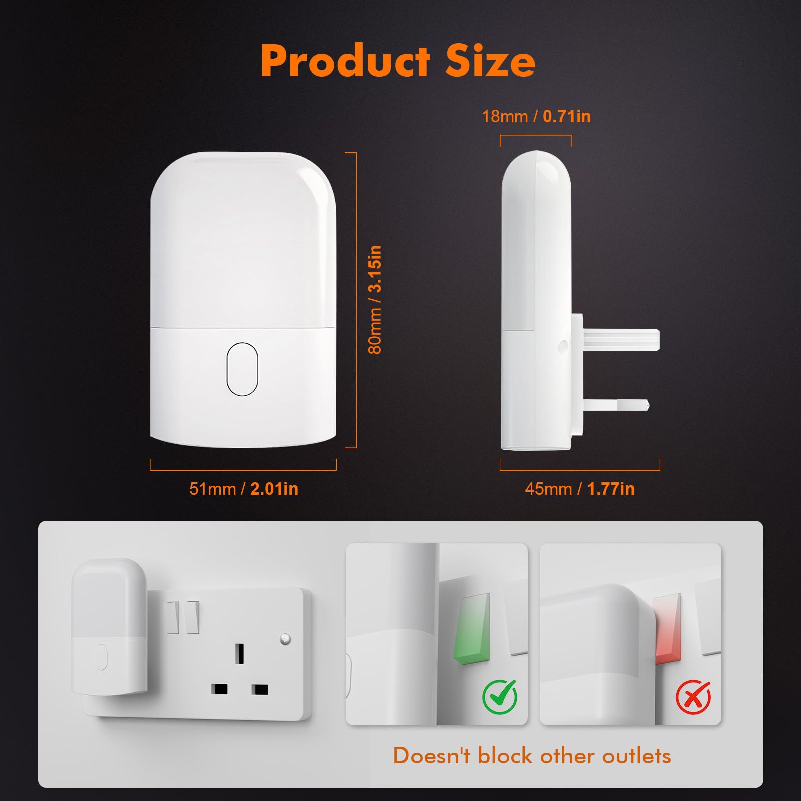 GRIFEMA GD103UK-1 Night Light Plug in Wall with Dusk to Dawn Photocell Sensor, 4 Levels Brightness Adjustable, Night Light Kids for Children's Room, Hallway, Bedrooms, Garage, Warm White — view 4