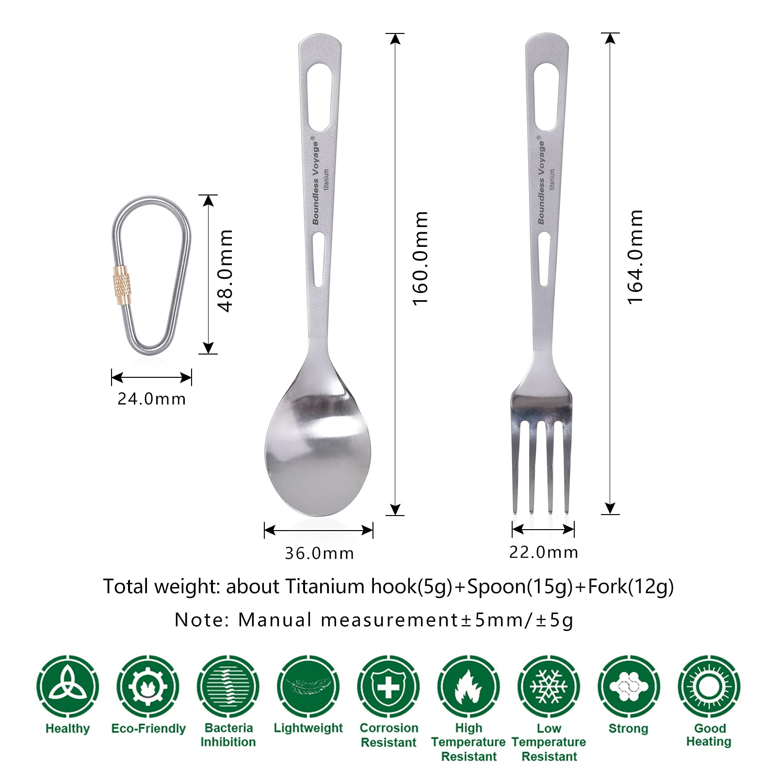 iBasingo 2 Piece/Set Titanium Tableware Camping Fork Spoon Outdoor Cutlery Travel Utensils for Picnic Hiking Backpacking Home Use Ti1048T