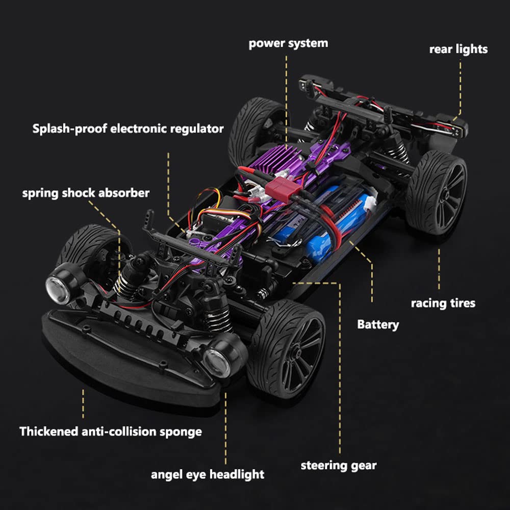 Skala 1:16 Samochód Rc Racer 35 Km/H Szybkie Wyścigi Driftowe Z Napędem Na 4 Koła Z Wielotrybowym Oświetleniem Led Do Płaskiego Toru I Klasycznej Stylizacji (Blue)