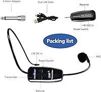 Vista 7 de XIAOKOA Auriculares inalámbricos UHF con micrófono: Sistema de micrófono de cabeza inalámbrico, micrófonos con carga USB-C, rango de 164 pies