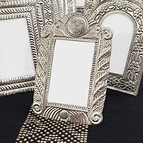 Tin Metal Picture Frame Silver Tabletop Picture Frames Traditional Hojalata 5” X 3” (Sun) #TOP1