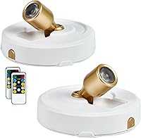 Vista 14 de Paquete de 2 focos LED para interiores, funciona con pilas, luces LED con control remoto, focos inalámbricos, luces de disco regulables