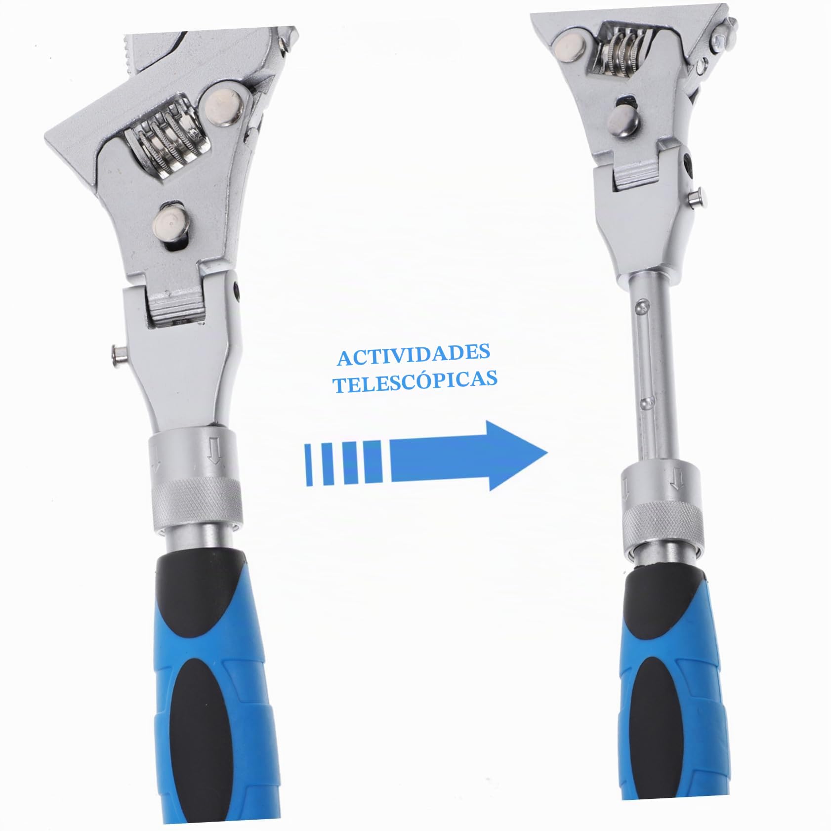 Llave Inglesa Ajustable Carraca Reversible con Mango Telescópico de Cabeza Flexible Giratoria Herramienta Duradera para Mantenimiento Doméstico y Mecánico