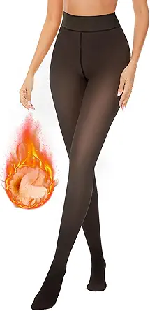TNNZEET Womens Fleece Lined Tights Warm Winter - Sheer Black Leggings Fake Translucent Pantyhose