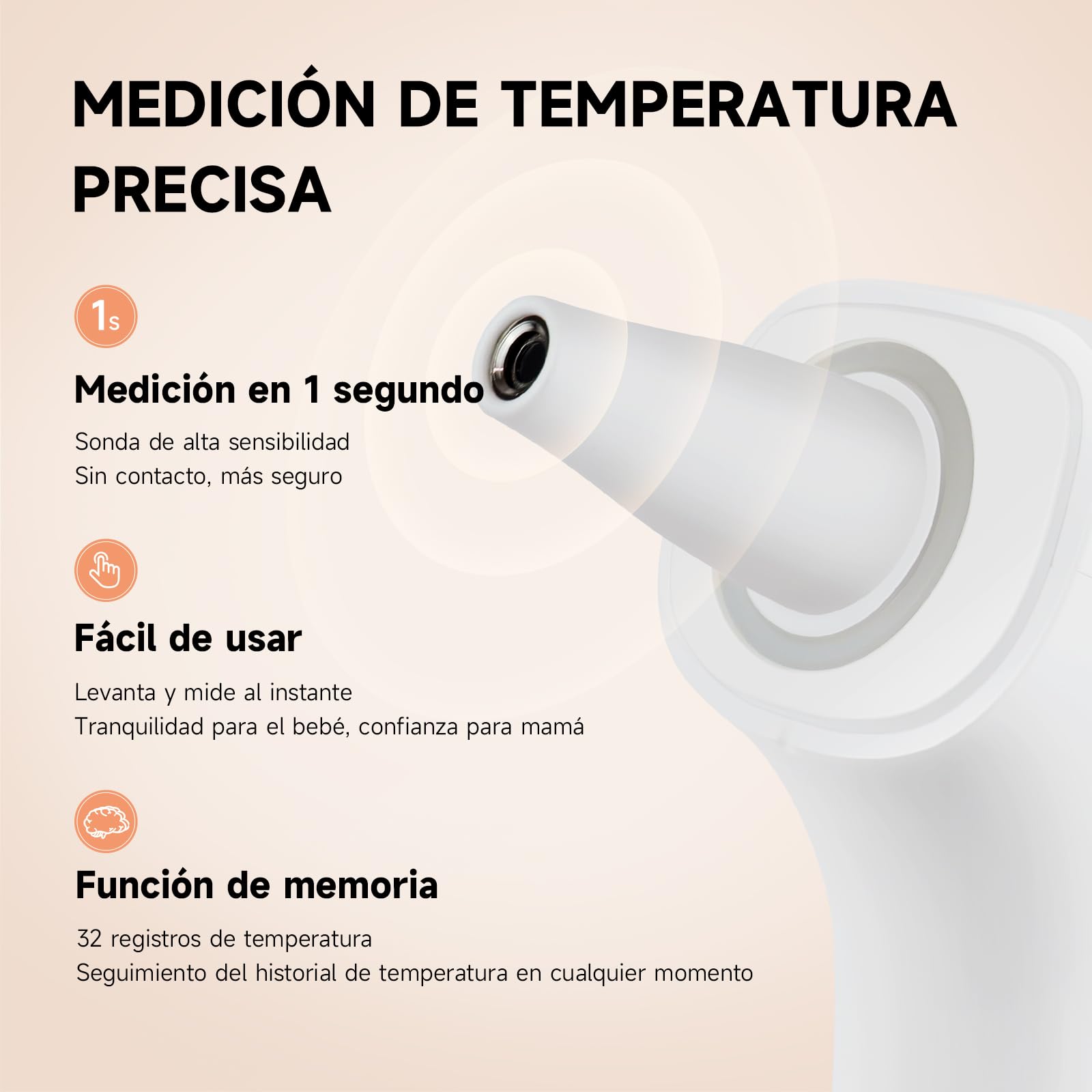 Patrón único dibujado a mano | Termómetro digital sin contacto y auricular – Apto para adultos y bebés, con función de memoria