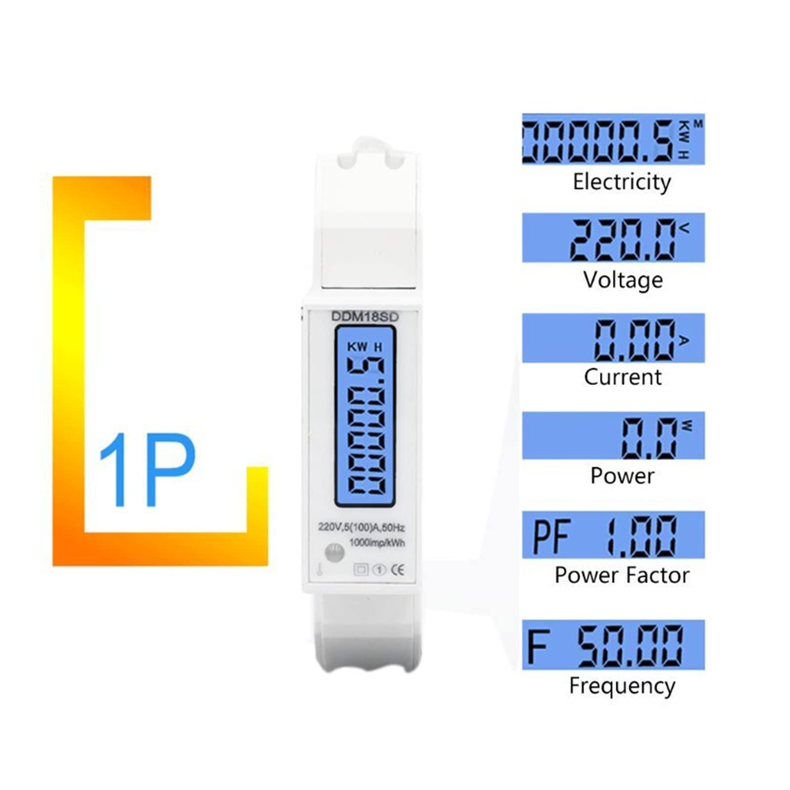Medidor De Consumo Electrico, 5(100A) Riel DIN monofásico RS485 Modbus-RTU Consumo de energía KWh Watt Meter Medidor de energía, Fácil de Instalar