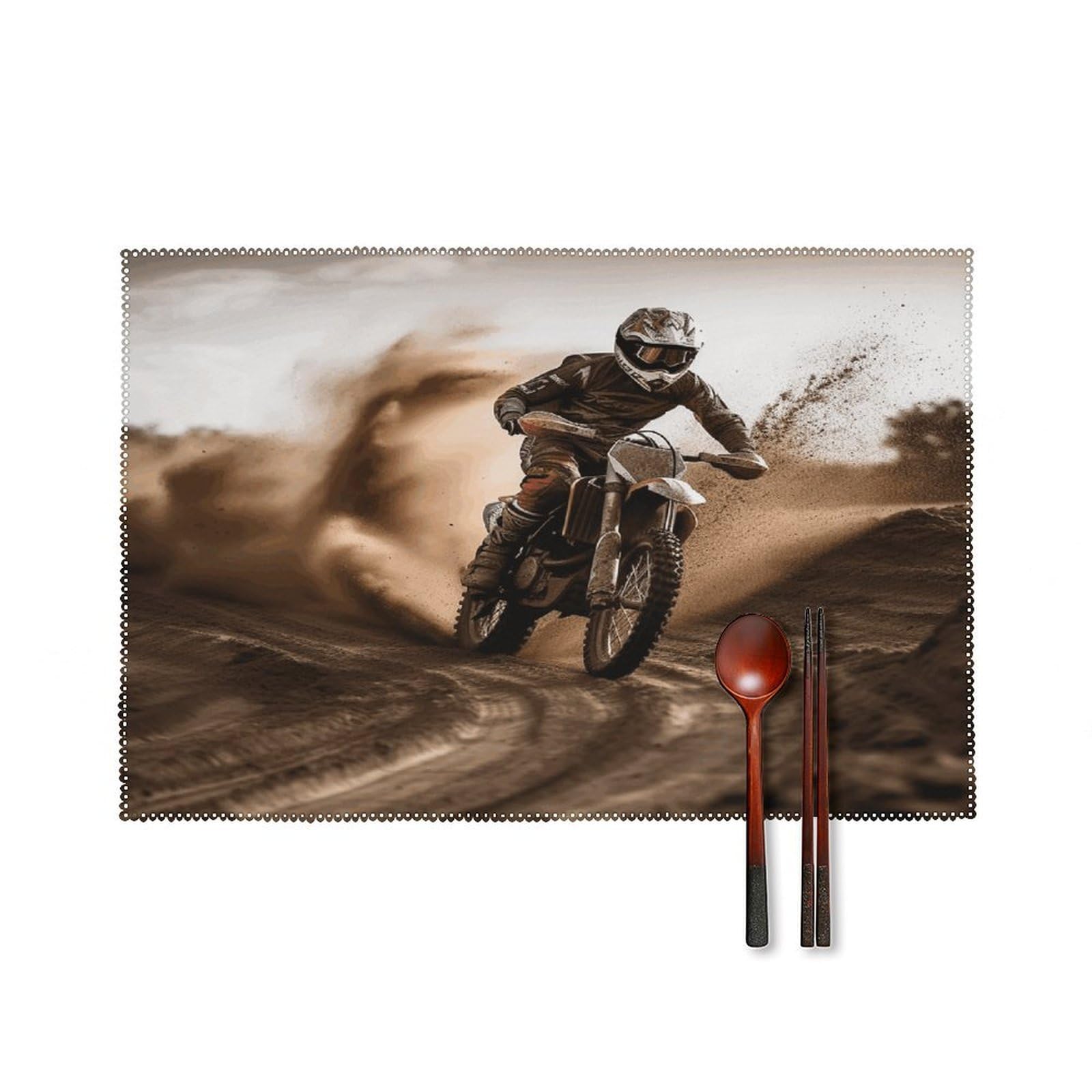 Motocross Placemats Set of 4 Heat Resistant Non-Slip Place Mats Reusable Dining Table Mats Canvas Place Mat Anti-Fading Waterproof Placemats for Dining Table Decor