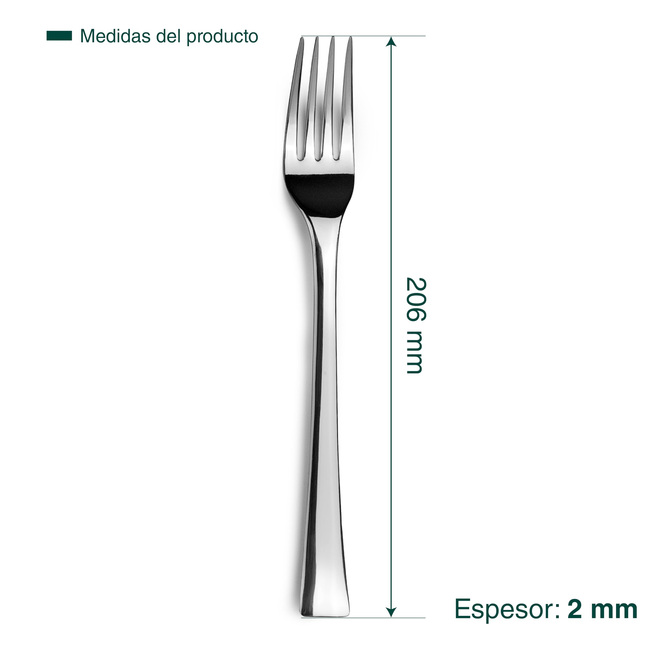 JAY - 11049002 - Pack de 12 Tenedores de Mesa, Colección Vanity, 206 mm, Acero Inoxidable, Espesor 2 mm, Ligereza y Equilibrio para Uso Diario, Fabricado en España