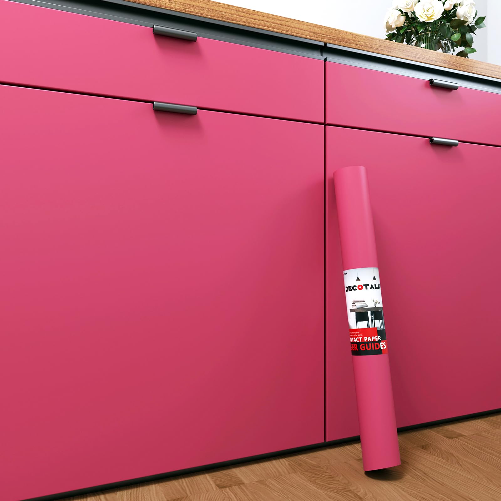 DecotalkPeel and Stick Wallpaper Hot Pink Wallpaper for Bedroom 17.7"x120" Solid Pink Wallpaper Removable Hot Pink Contact Paper for Cabinets and Drawers Pink Wallpaper for Girls Room Pink Vinyl