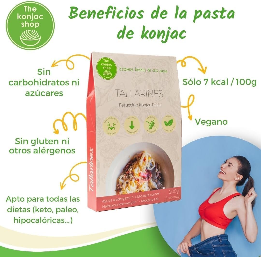 The Konjac Shop - Tallarines de Konjac 270g Shirataki Sin Gluten Bajo en Calorías y Carbohidratos Apto para Veganos y Dietas Keto (Paquete De 5)