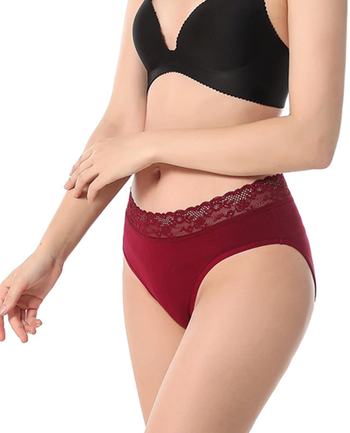 DGHM-JLMY Ladies Lace Cotton High Waist Sexy Underwear Sexy Stretchy Hipster Panties Pack Of 5 Ultra Thin Floral Lace Briefs