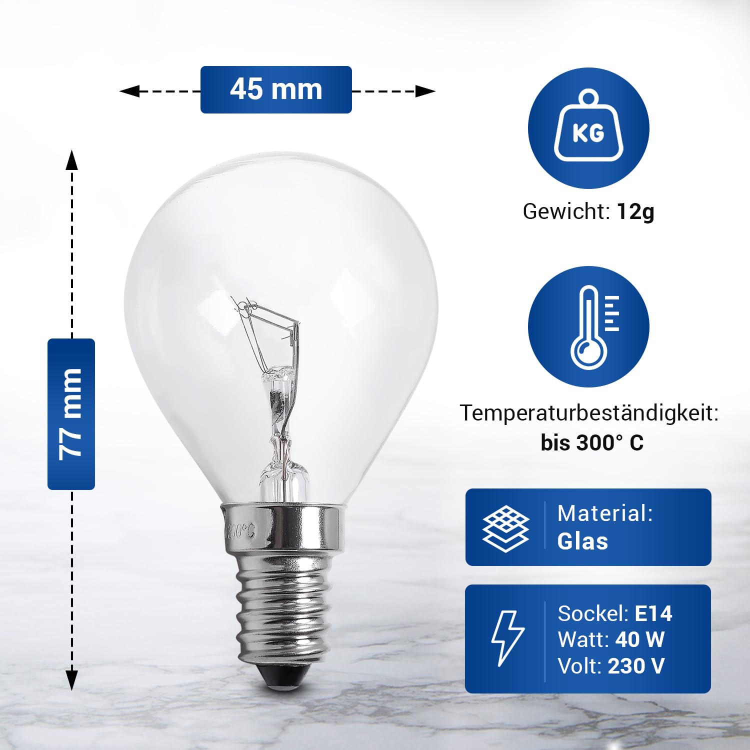 VIOKS Żarówka E14 230 V 45 mm Ø 77 mm - lampa do piekarnika 40 W 300 stopni E14 do lodówki Bosch Siеmens Neff piekarnika mikrofalowego okapu kuchennego - żarówka i żarówka do kuchenki