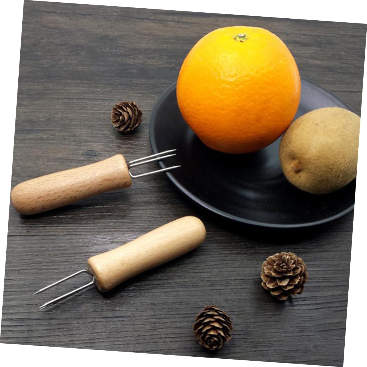 STOBAZA 10pcs Stainless Steel Bbq Forks Wooden Handle Corn Skewers Bbq Tools Ideal for Corn on The Cob Outdoor Grilling