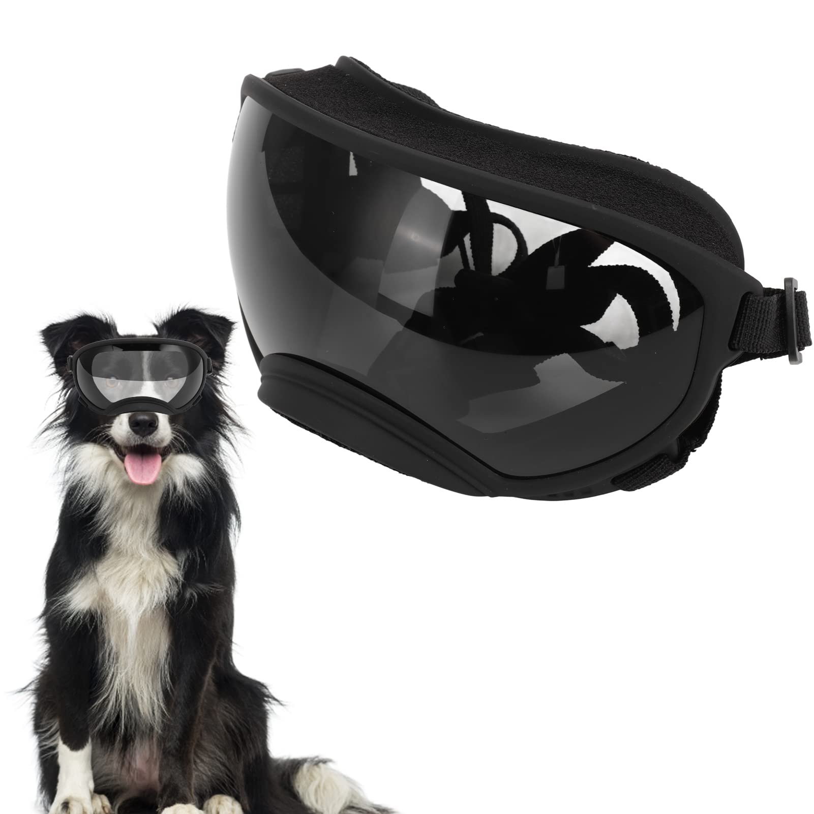 VBESTLIFE Hundebrille, Winddicht, UV-beständig, Staubdicht, Verstellbarer Riemen, Langlebige Hundesonnenbrille für Große Rassen (Schwarzer Rahmen, graue Linse)