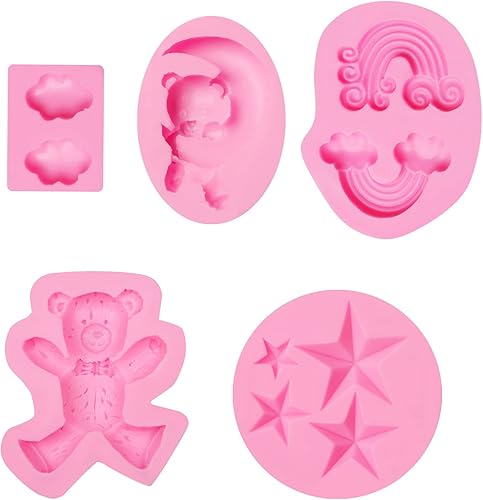 Miniatura 7 de Moldes de chocolate con estrella, lindo oso con luna, moldes de silicona de arco iris de nube, oso para fondant, para decoración de pasteles,