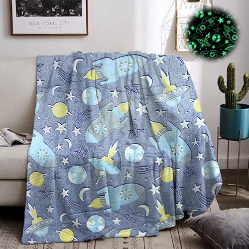 Couverture pour Enfant Galaxy - Lumineuse dans l'obscurité - en Microfibre - Super Douce et Moelleuse - Décoration pour garçons et Filles (Galaxy A, 150 x 200 cm) Cover
