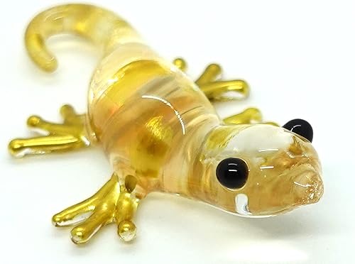Miniatura 3 de Figuras pequeñas de lagarto en miniatura de animales soplados a mano, arte de vidrio coleccionable, decoración de regalo (oro transparente)