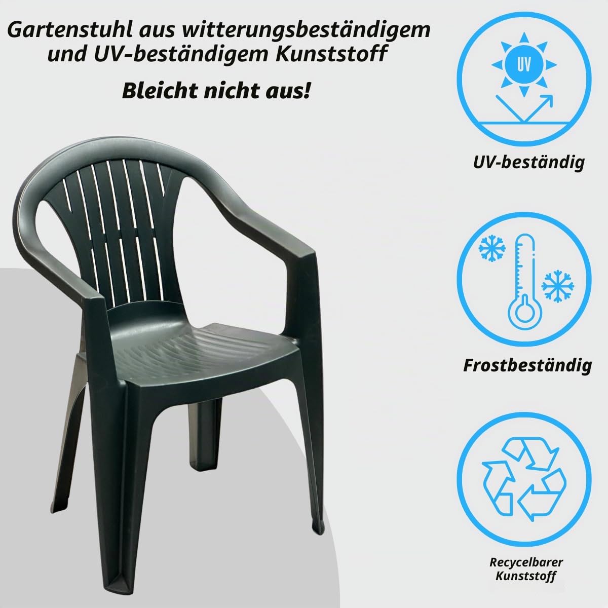 Tomaino Gartenstuhl Kunststoff mit Armlehnen Stapelbar, 6er Set Stühle für draußen, Balkon Bar, Aktivität (6, Grün 2), TOM007
