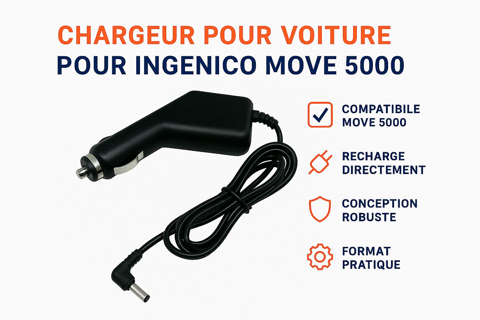 Ładowarka samochodowa 12V/24V do Ingenico Move 5000 / Move 3500 / iWL220 / iWL221 / iWL222 / iWL250 / iWL251 / iWL252 – Zasilacz POS