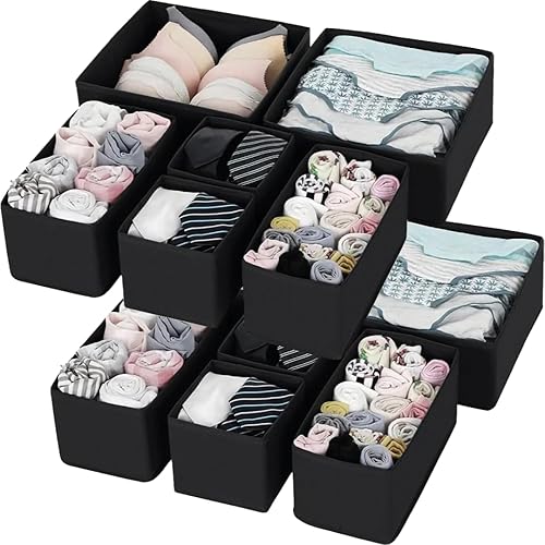 HaydeMan Organizador de cajones para ropa (paquete de 12, negro). Organiza fácilmente tu armario, aparador, maquillaje o baño. Ideal para clasificar