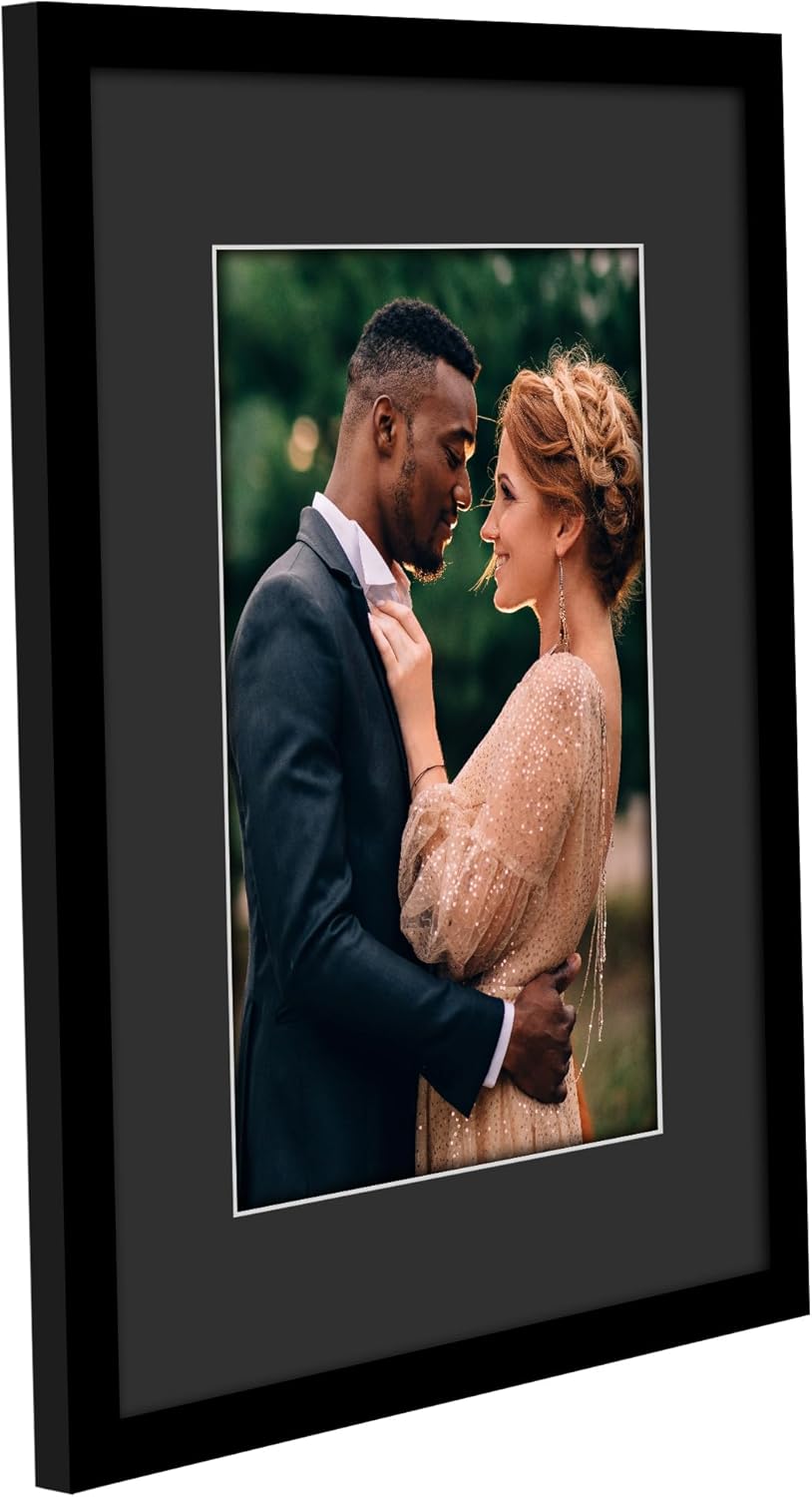 Americanflat 12x16 Picture Frame with Shatter-Resistant Glass - Use as 8x12 Picture Frame with Black Mat and White Trim or Display 12x16 Photo Without Mat - Signature Collection - Black