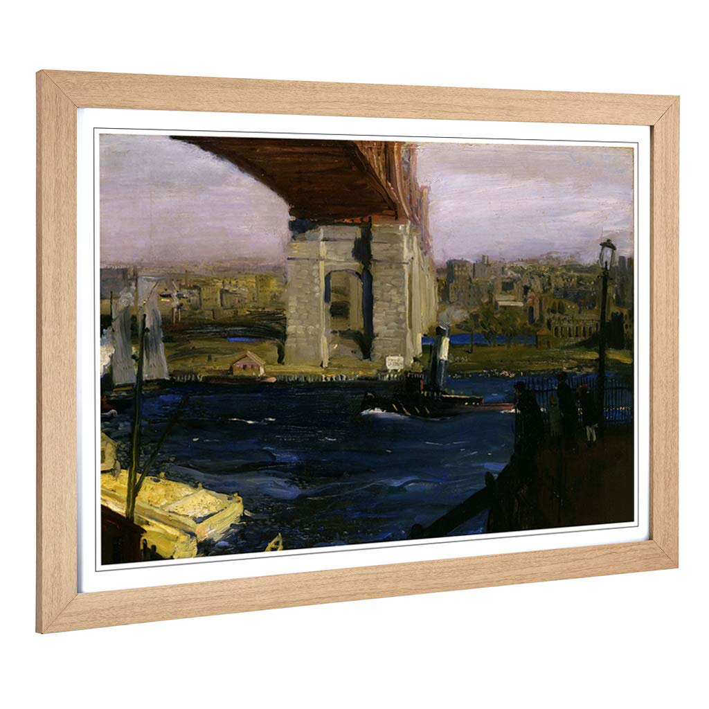 Big Box Art Framed Print of George Bellows Blackwell Island Bridge Design | Wall Art Picture | Home Decor for Kitchen, Living Room, Bedroom, Hallway, Oak, A2 / 24.5x18 Inch / 62x45cm