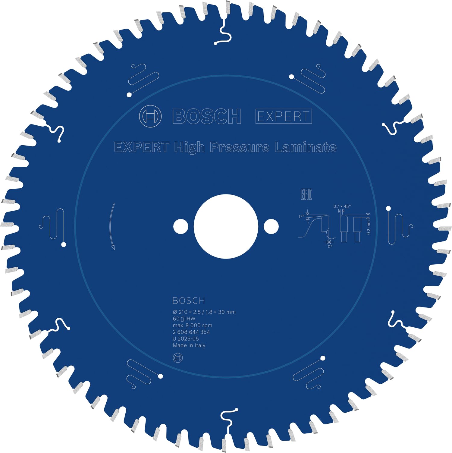 Bosch Professional 2608644354 Expert for High-Pressure Laminate-Hoja de Sierra Circular (para Placas de plástico de Alta presión, 210 x 30 x 2,8 mm, 60 Dientes, Accesorios), 0 W, 0 V, Ø 210 mm