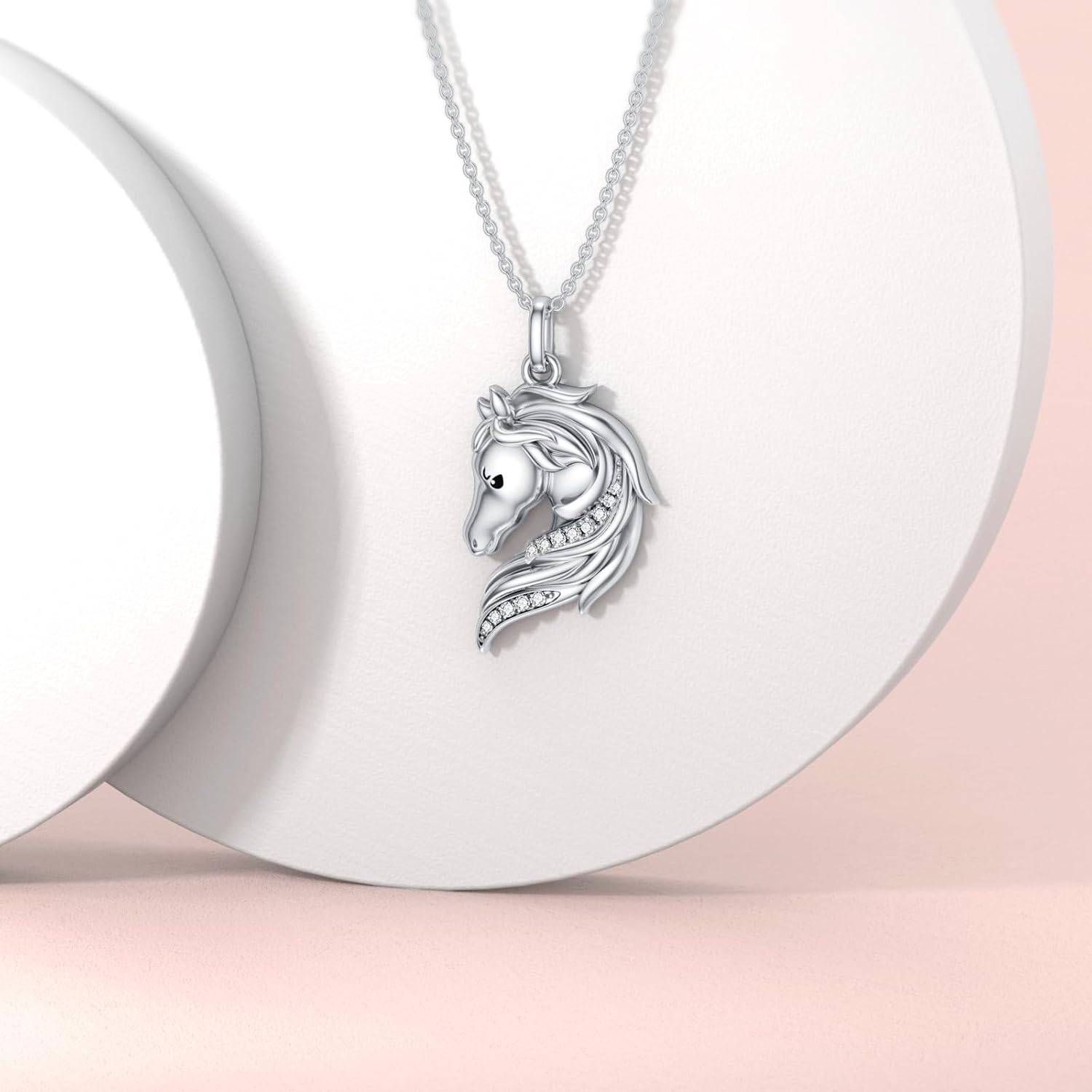 Diamond Horse Pendant Necklace for Women 925 Sterling Silver Lab Grown Diamond Jewelry for Horse Lovers 0.053 cttw D Color VVS Clarity - Image 2