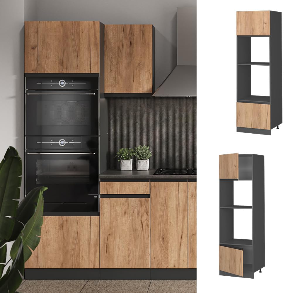 Vicco Mobile cucina microonde R-Line, Rovere dorato, 60 cm Forma a J, per la libera combinazione all'interno di sistemi cucina modulari