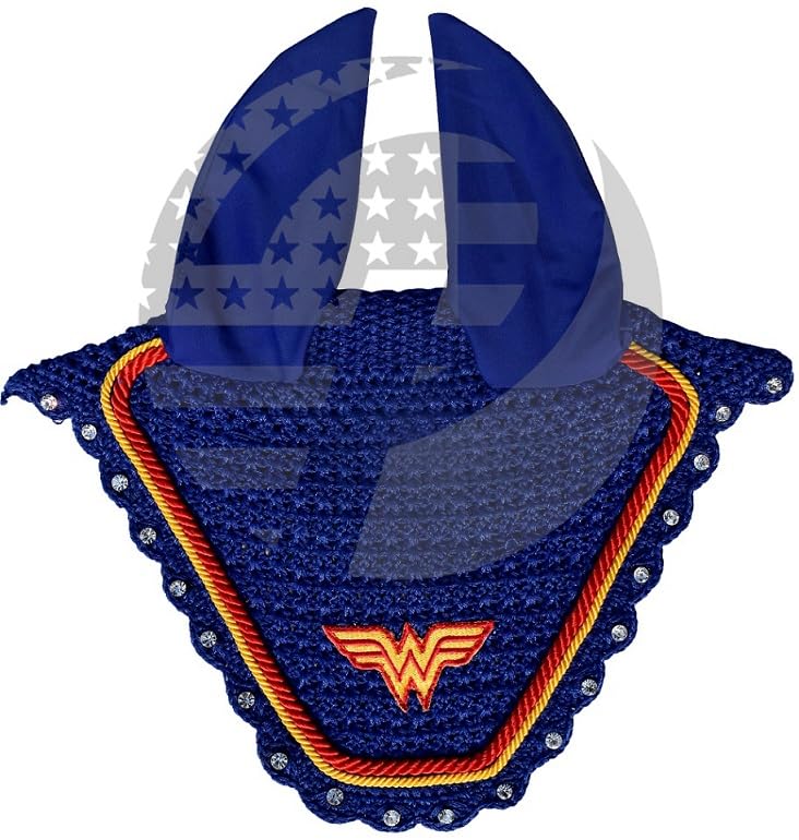 Wonder Woman Super Hero Horse Ear Bonnet Fly Veil Crochet Equestrian Bonnet Full/Cob/Pony (Pony)