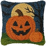 ZUHK 3D-Knüpfhaken-Set zum Selbermachen, 43,2 x 43,2 cm mit bunt bedruckter Leinwand, Anfänger-Tier-Knüpfkissen-Set, geeignet für Weihnachten, Halloween, Heim-Sofa-Dekoration (I Halloween-Kürbis)