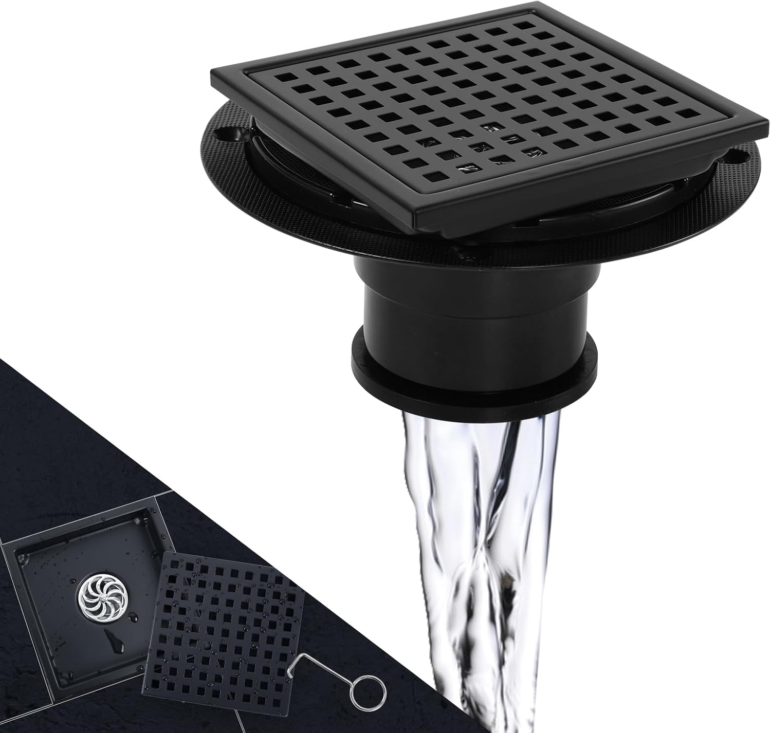 4 Inch Matte Black Square Shower Drain,Stainless Steel Shower Drain Kit ...