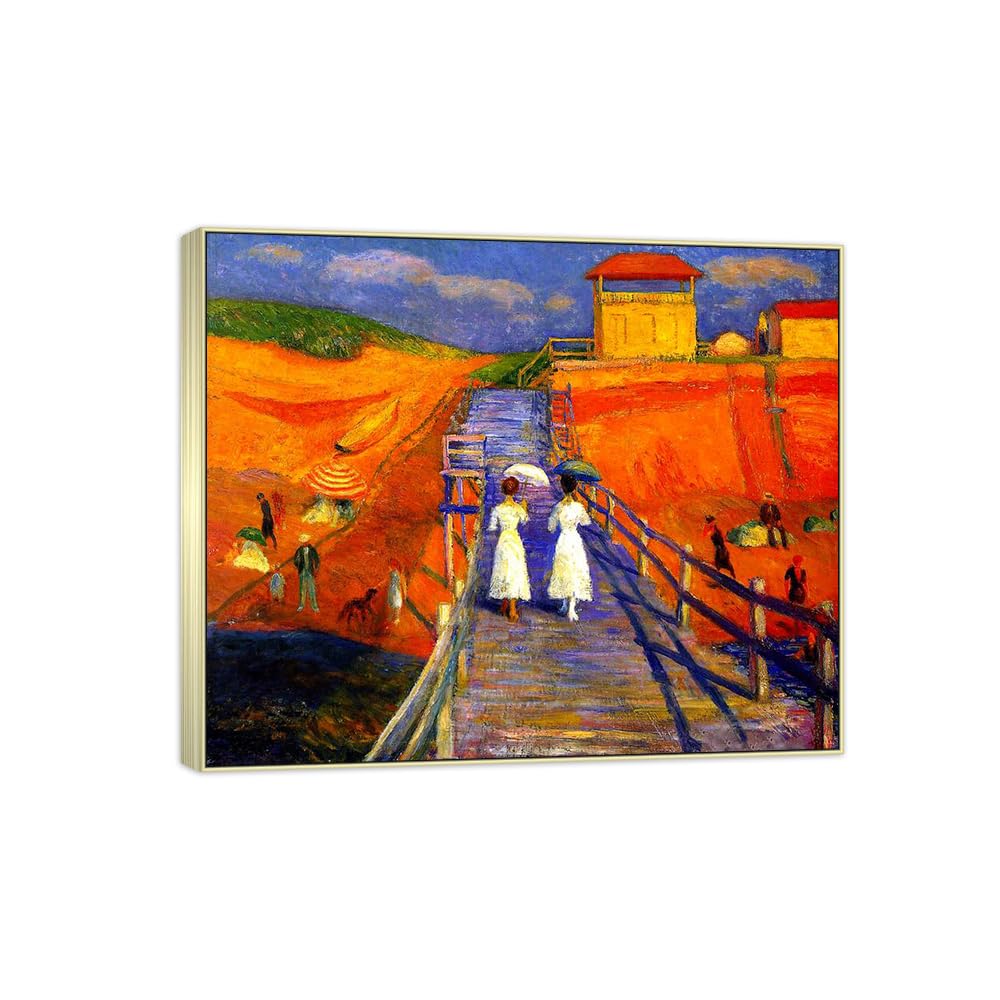 SDYSKKUG William Glackens Canvas Wall Art Prints for Living Room. Pier 48x40cm Silver Frame