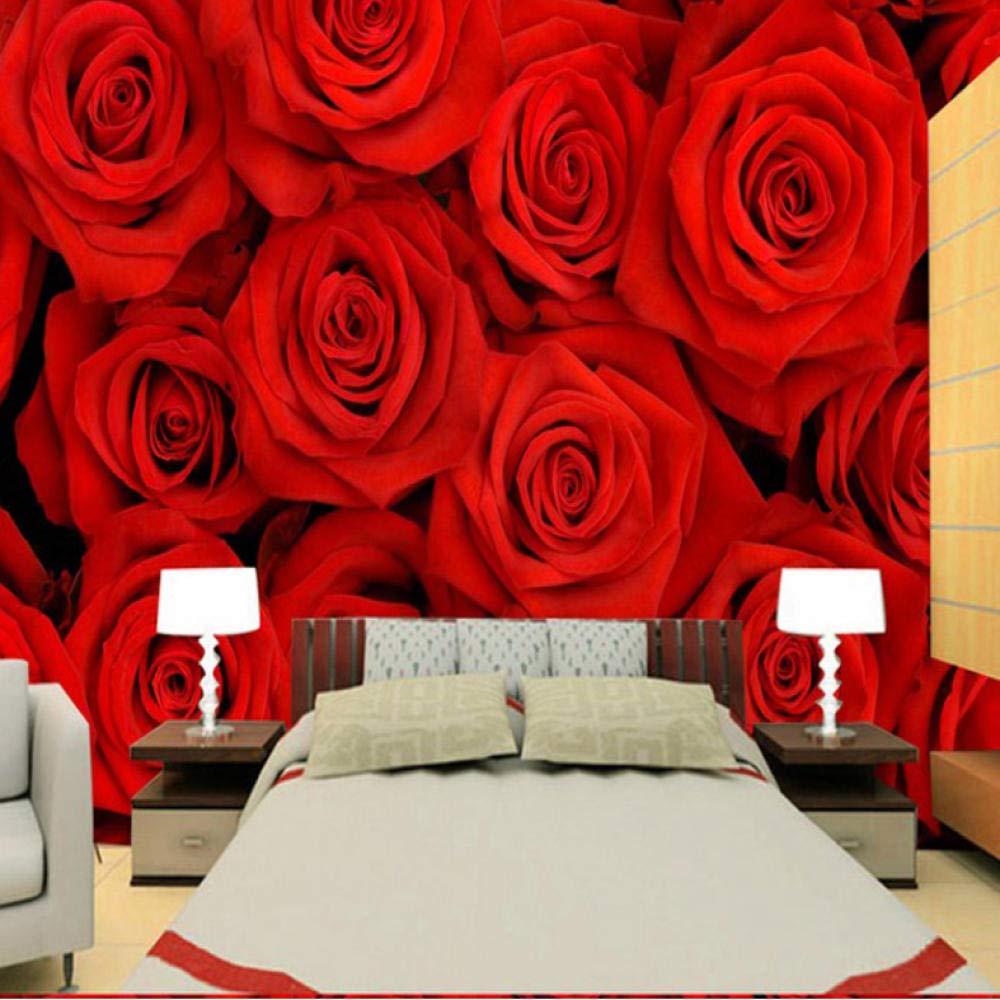 Dalxsh Photo Wallpaper 3D Red Rose Wallpaper Bedroom Tv Sofa Background Wall Marriage Room Wallpaper Red Roses Wallpaper Mural -350X250Cm