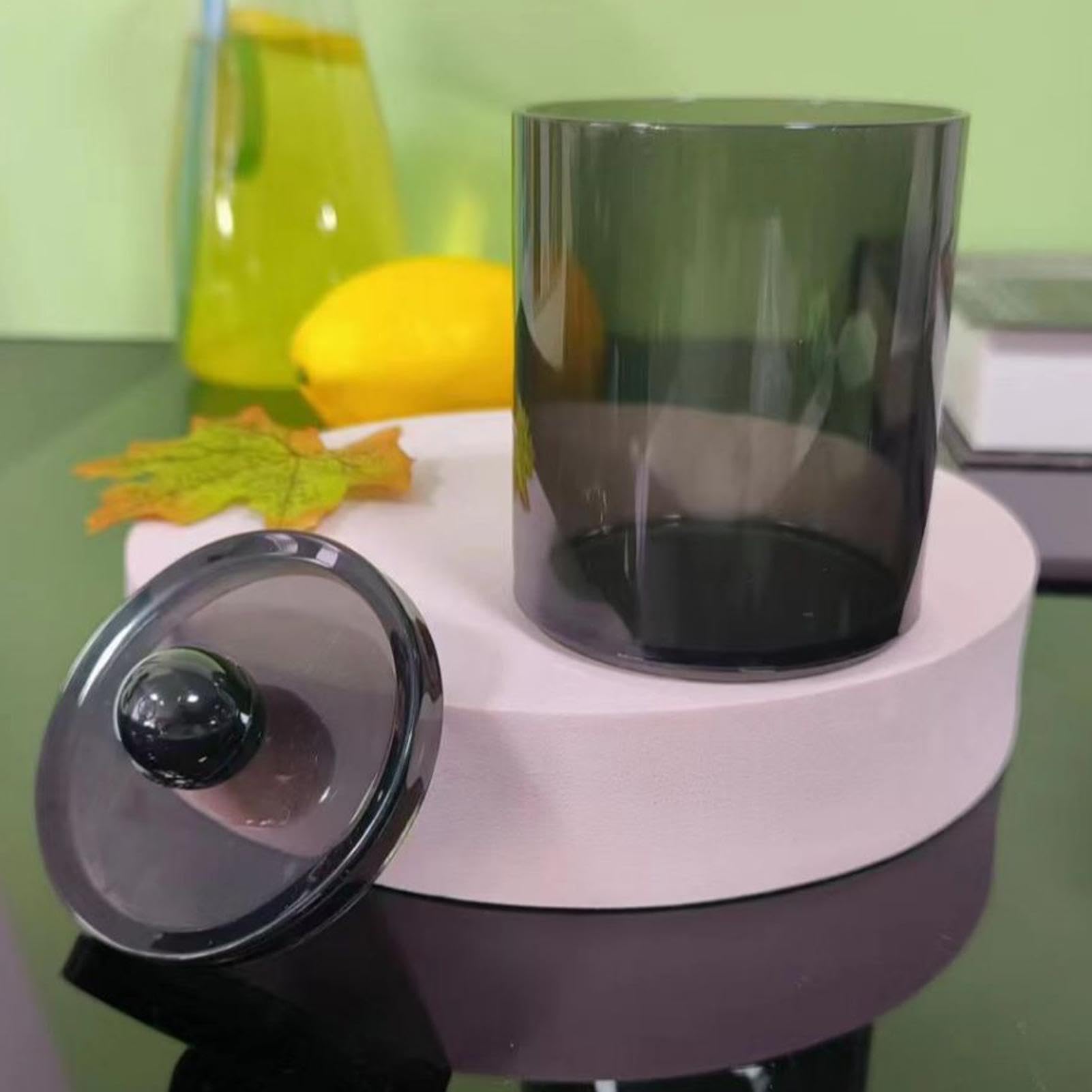 Distributeur De Cotons-tiges Transparent - Récipient Rond Noir Pour Salle De Bain - Porte-cotons, Rangement Pratique