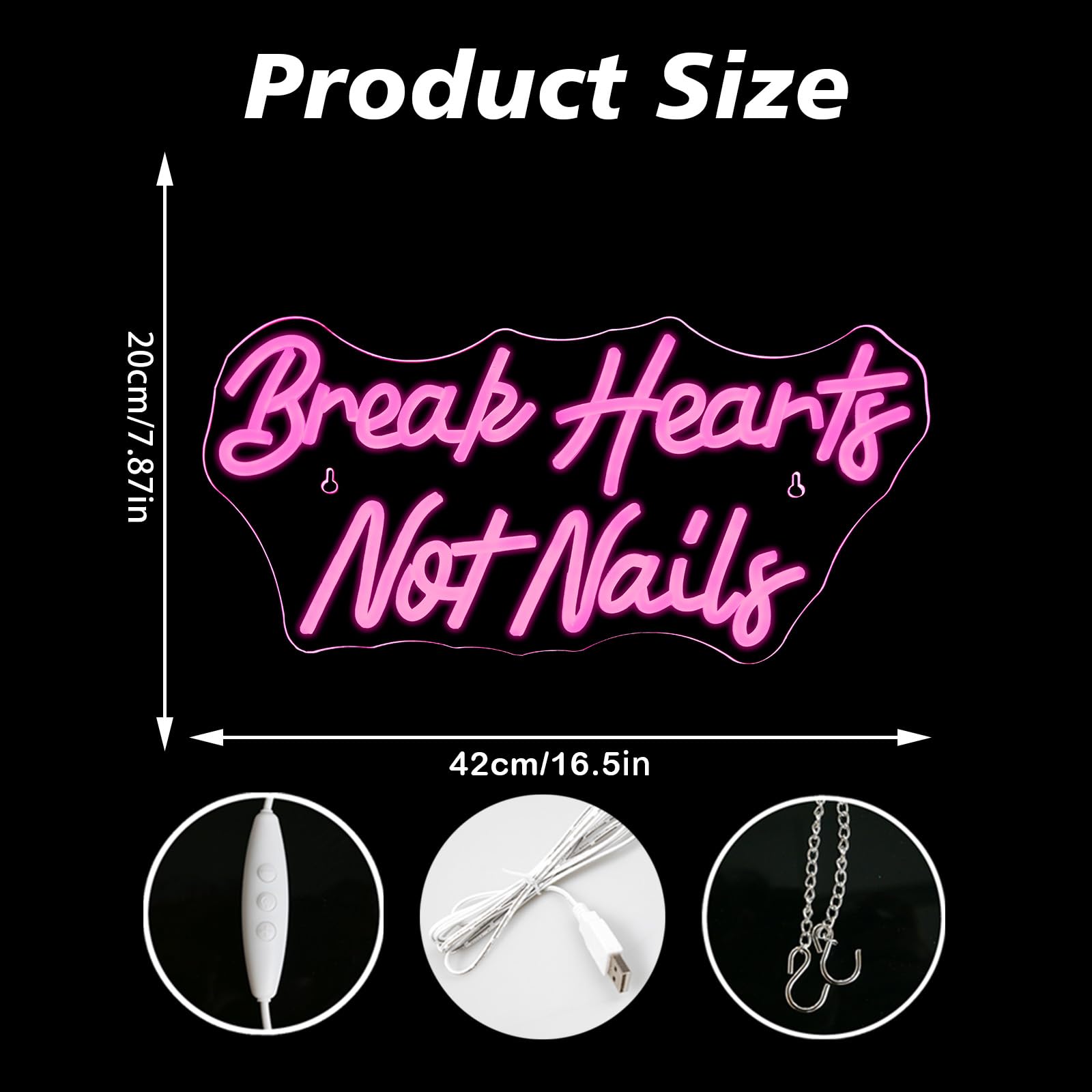 Neonowy znak "Break Heart Not Nails" do dekoracji ścian, neonowy jasnoróżowy neon LED do sypialni, paznokci, salonu, salonu piękności, sklepu, dekoracja, prezent