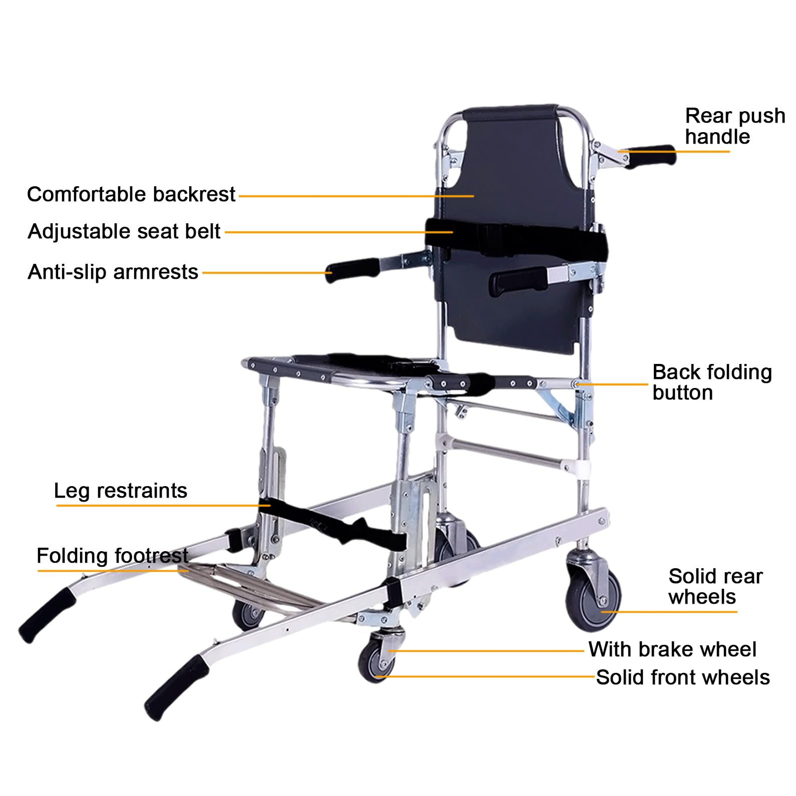 Dispositivo di assistenza per il sollevamento delle scale, sedia a rotelle pieghevole in alluminio, leggera, a 2 ruote, resistente fino a 158,8 kg, con fibbie a sgancio rapido