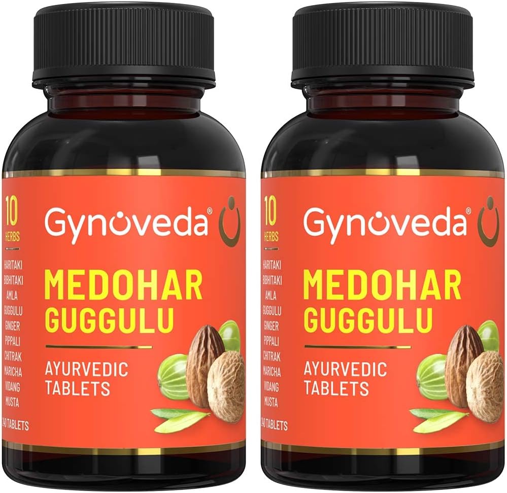Gynoveda Medohar Guggulu Ayurvedic Tablets. Enriched with Guggulu, Triphala, Trikatu, Castor. 2 Bottle, 480 capsules, 2 count