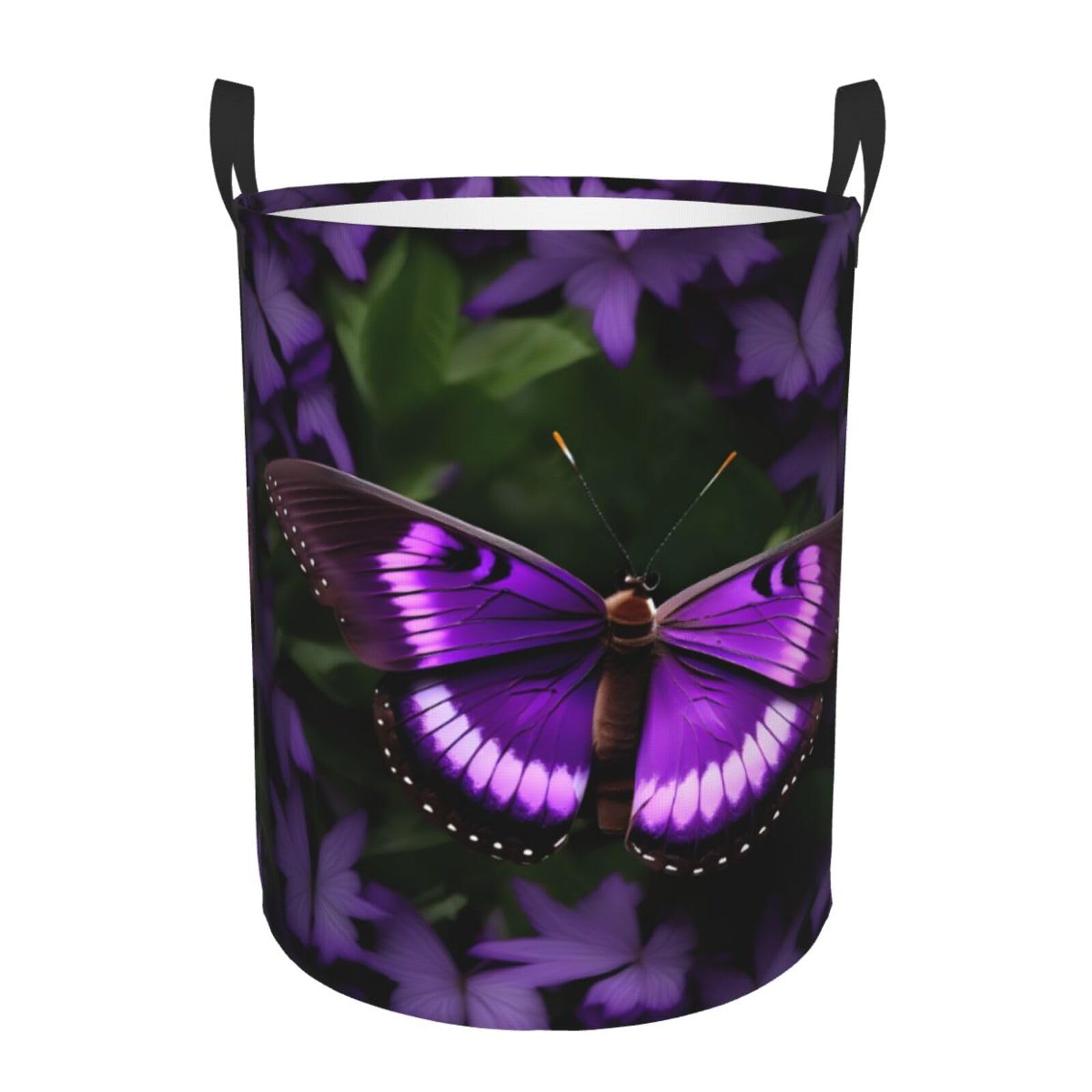 S Collapsible Round Beautiful purple butterfly Print Laundry Hamper