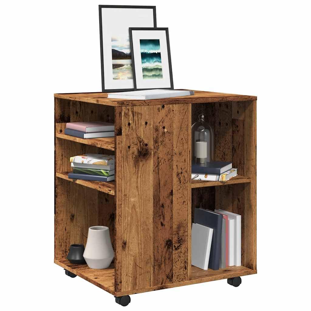 vidaXL Armoire à roulettes Vieux Bois 60x53x72 cm Bois d'ingénierie, Armoire, Armoire de Bureau roulante, Organisateur de Maison, Armoire de Rangement