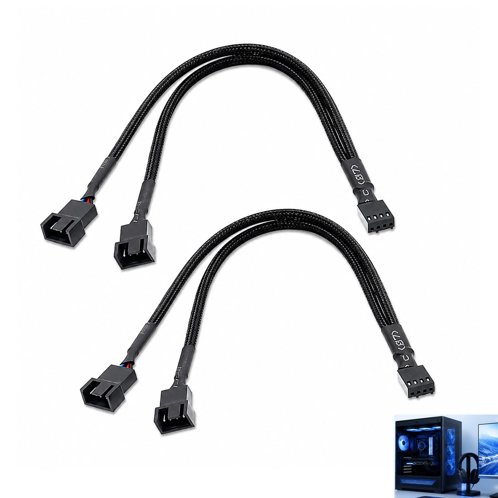 2 Stück PWM Lüfter Splitter Kabel, 4 Pin PWM Lüfter y Kabel 27 cm 1 Zu 2 PC Gehäuselüfter CPU Kühler Mainboard Verteiler 4 Pin Und 3 Pin Anschluss Computer Gaming Workstation Kühlung Kabelmanagement
