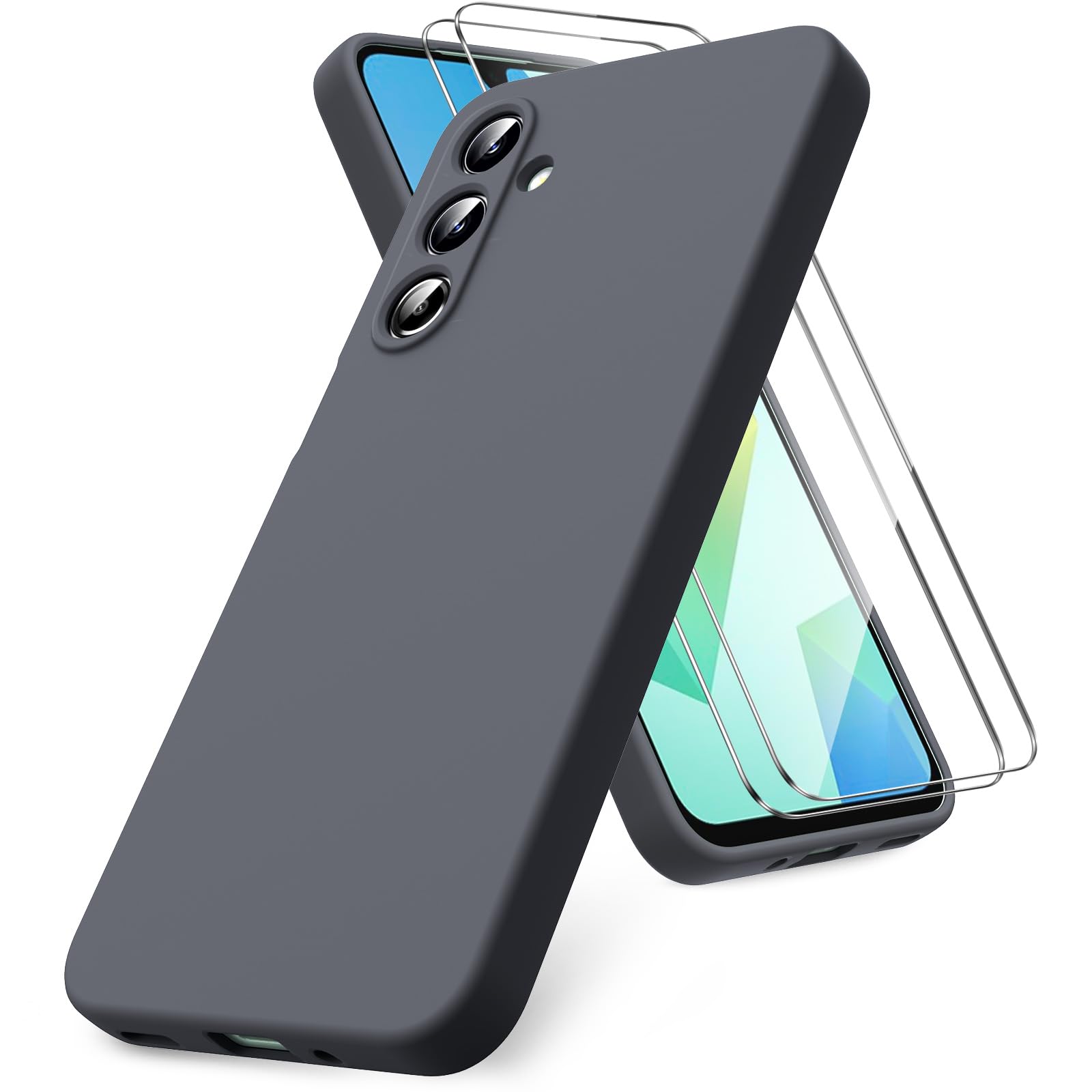 Vansdon Handyhülle kompatibel mit Samsung Galaxy A37 5G Hülle, 2 Stück Panzer Schutz Glas, weiche TPU Flüssigsilikonhülle, stoßfestem Gummi Silikongel Fall-Taupe